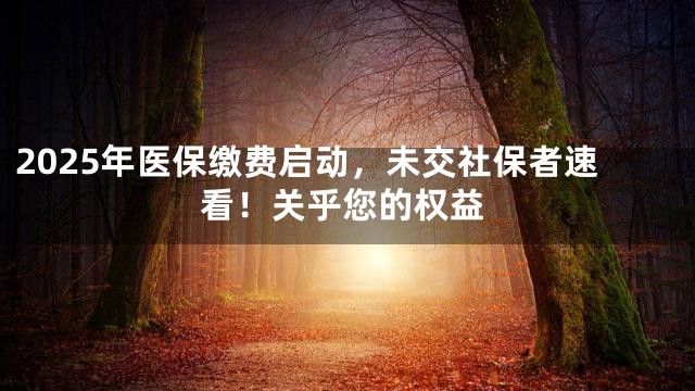 2025年医保缴费启动，未交社保者速看！关乎您的权益