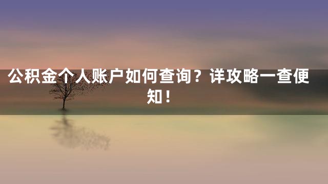 公积金个人账户如何查询？详攻略一查便知！