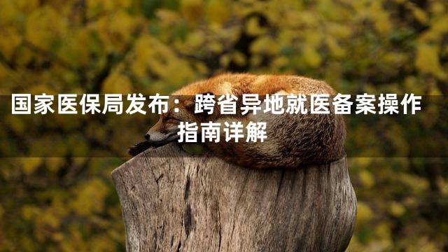 国家医保局发布：跨省异地就医备案操作指南详解