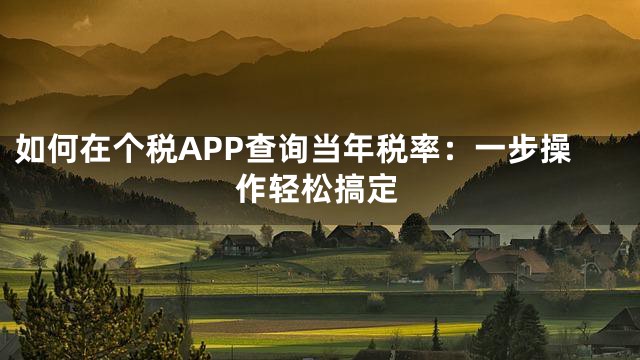 如何在个税APP查询当年税率：一步操作轻松搞定