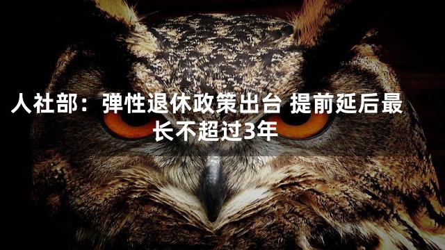 人社部：弹性退休政策出台 提前延后最长不超过3年