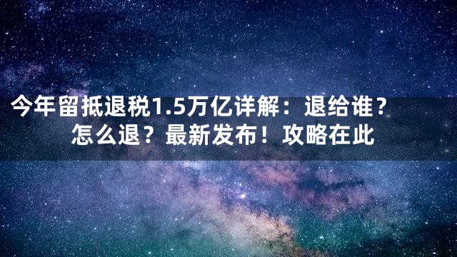 今年留抵退税1.5万亿详解：退给谁？怎么退？最新发布！攻略在此