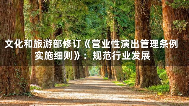 文化和旅游部修订《营业性演出管理条例实施细则》：规范行业发展