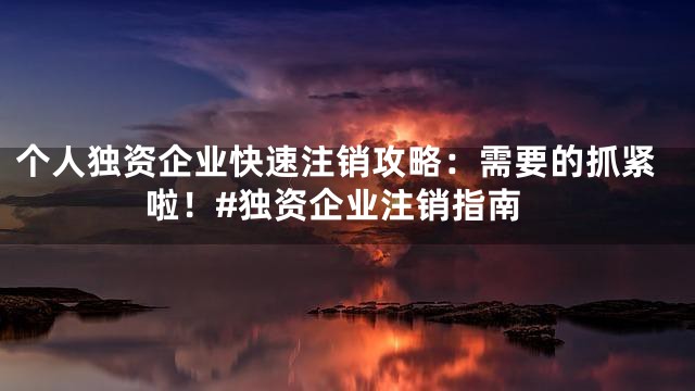 个人独资企业快速注销攻略：需要的抓紧啦！#独资企业注销指南