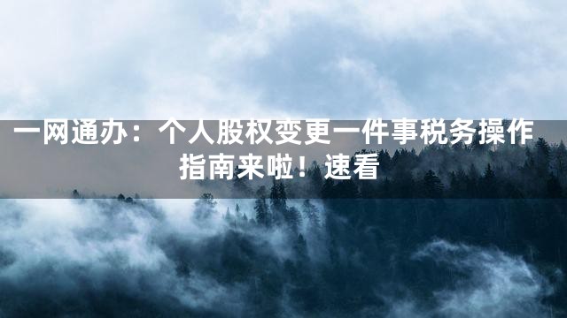 一网通办：个人股权变更一件事税务操作指南来啦！速看