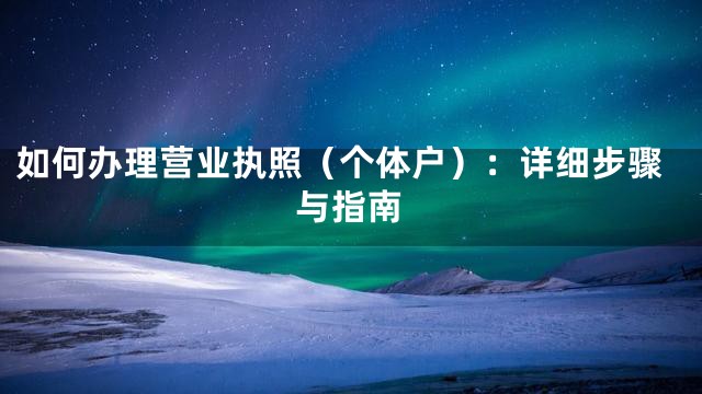 如何办理营业执照（个体户）：详细步骤与指南