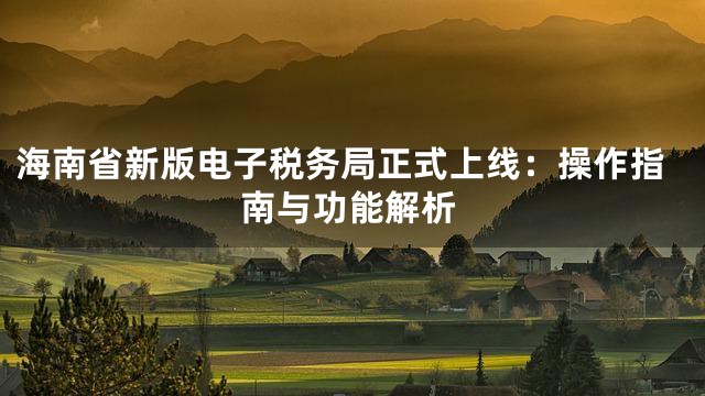 海南省新版电子税务局正式上线：操作指南与功能解析
