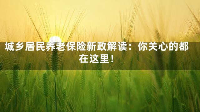 城乡居民养老保险新政解读：你关心的都在这里！