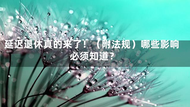 延迟退休真的来了！（附法规）哪些影响必须知道？