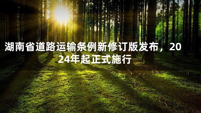 湖南省道路运输条例新修订版发布，2024年起正式施行