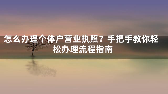 怎么办理个体户营业执照？手把手教你轻松办理流程指南