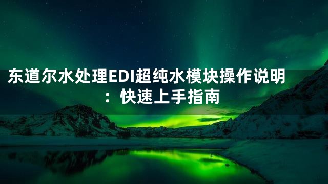东道尔水处理EDI超纯水模块操作说明：快速上手指南