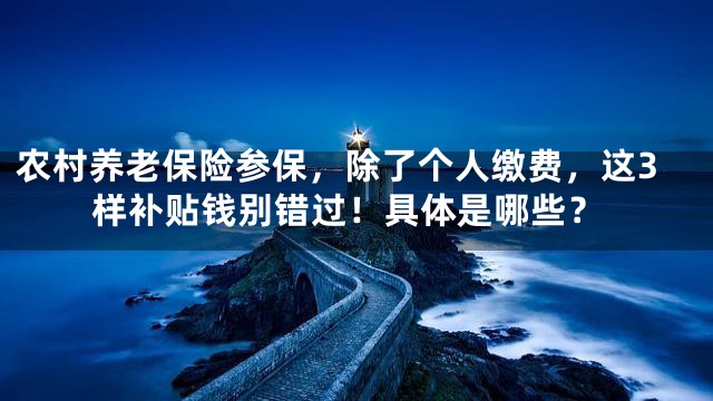 农村养老保险参保，除了个人缴费，这3样补贴钱别错过！具体是哪些？