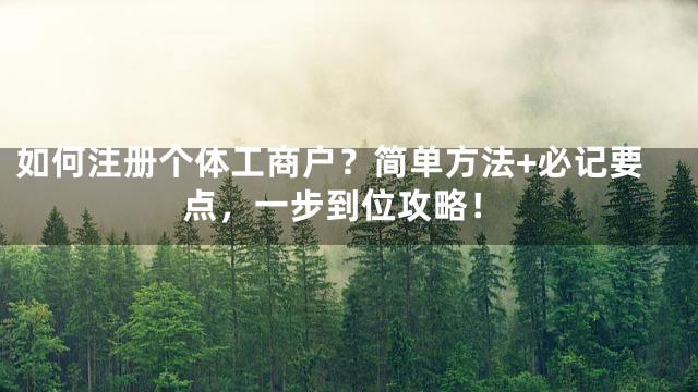 如何注册个体工商户？简单方法+必记要点，一步到位攻略！