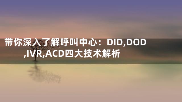 带你深入了解呼叫中心：DID,DOD,IVR,ACD四大技术解析