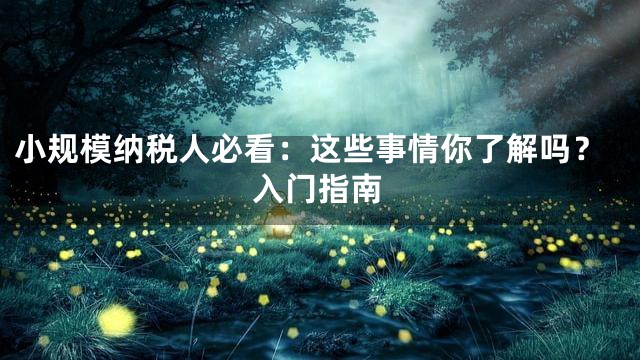 小规模纳税人必看：这些事情你了解吗？入门指南