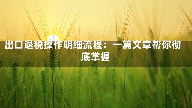 出口退税操作明细流程：一篇文章帮你彻底掌握