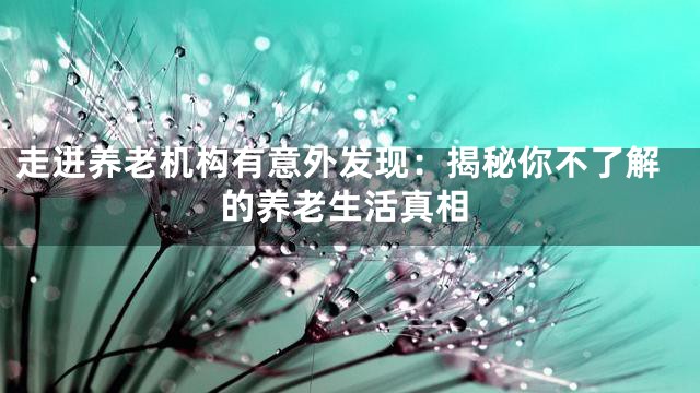 走进养老机构有意外发现：揭秘你不了解的养老生活真相