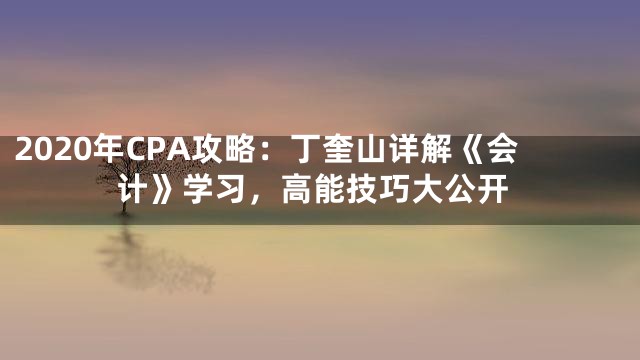 2020年CPA攻略：丁奎山详解《会计》学习，高能技巧大公开