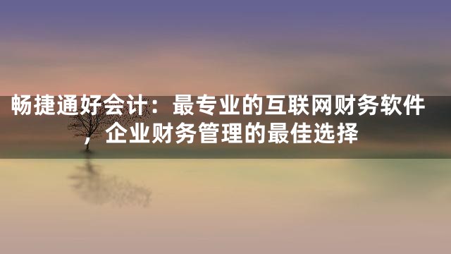 畅捷通好会计：最专业的互联网财务软件，企业财务管理的最佳选择