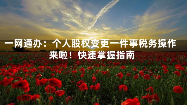一网通办：个人股权变更一件事税务操作来啦！快速掌握指南