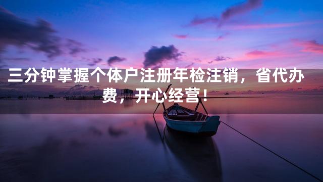 三分钟掌握个体户注册年检注销，省代办费，开心经营！