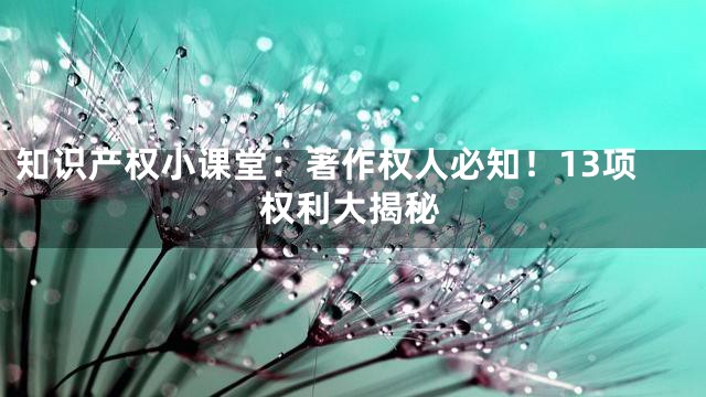 知识产权小课堂：著作权人必知！13项权利大揭秘