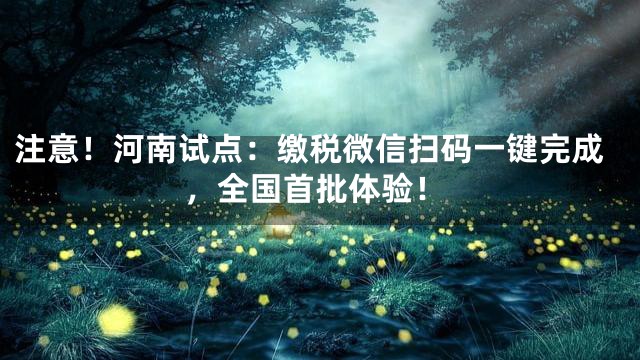 注意！河南试点：缴税微信扫码一键完成，全国首批体验！