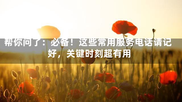 帮你问了：必备！这些常用服务电话请记好，关键时刻超有用