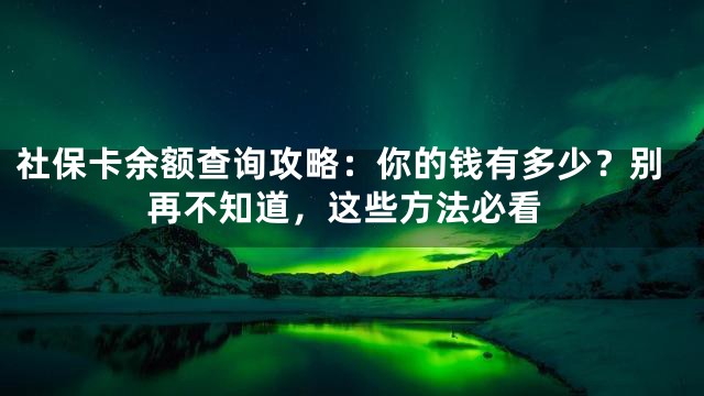 社保卡余额查询攻略：你的钱有多少？别再不知道，这些方法必看