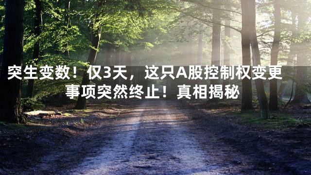 突生变数！仅3天，这只A股控制权变更事项突然终止！真相揭秘