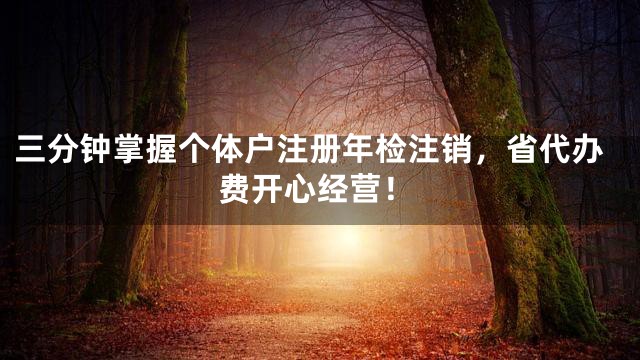 三分钟掌握个体户注册年检注销，省代办费开心经营！