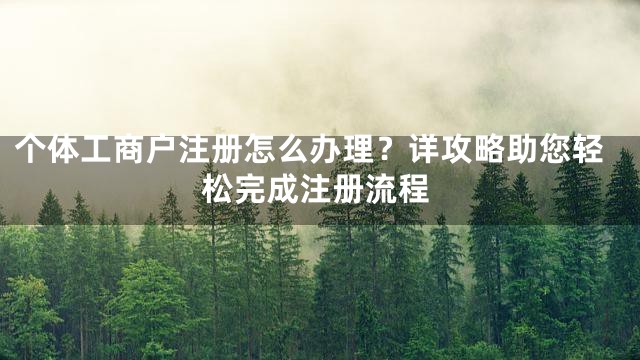 个体工商户注册怎么办理？详攻略助您轻松完成注册流程