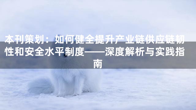 本刊策划：如何健全提升产业链供应链韧性和安全水平制度——深度解析与实践指南
