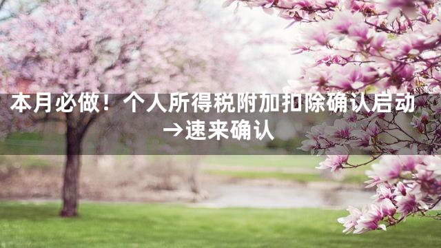 本月必做！个人所得税附加扣除确认启动→速来确认