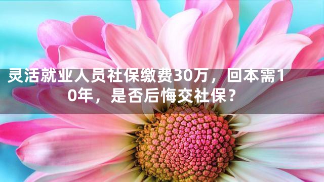 灵活就业人员社保缴费30万，回本需10年，是否后悔交社保？