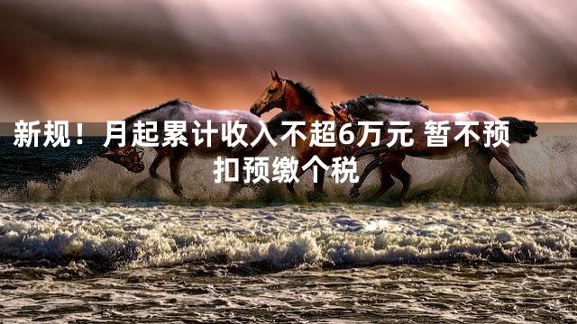 新规！月起累计收入不超6万元 暂不预扣预缴个税