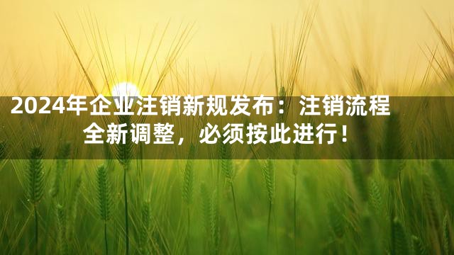 2024年企业注销新规发布：注销流程全新调整，必须按此进行！