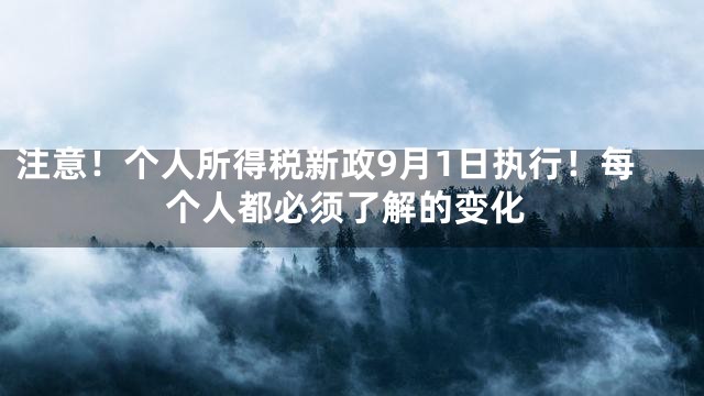 注意！个人所得税新政9月1日执行！每个人都必须了解的变化