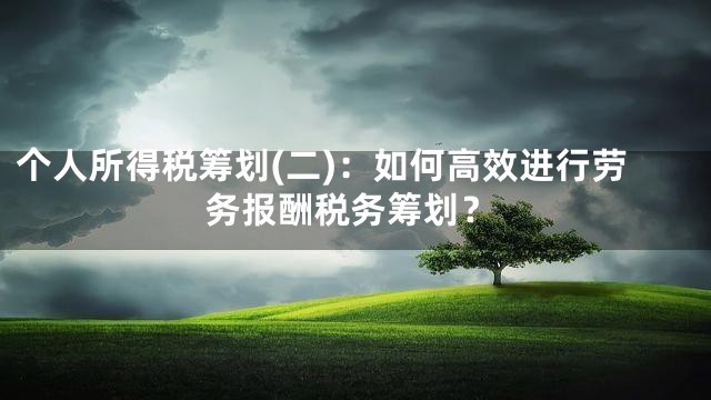 个人所得税筹划(二)：如何高效进行劳务报酬税务筹划？