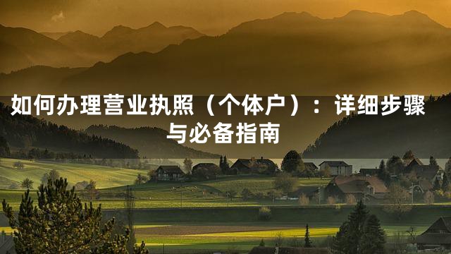 如何办理营业执照（个体户）：详细步骤与必备指南