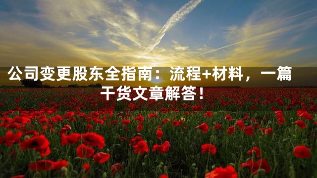 公司变更股东全指南：流程+材料，一篇干货文章解答！