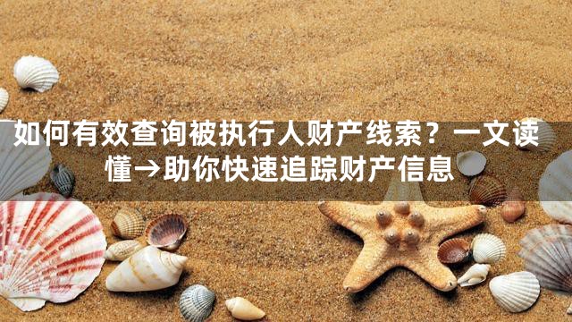 如何有效查询被执行人财产线索？一文读懂→助你快速追踪财产信息