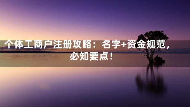 个体工商户注册攻略：名字+资金规范，必知要点！