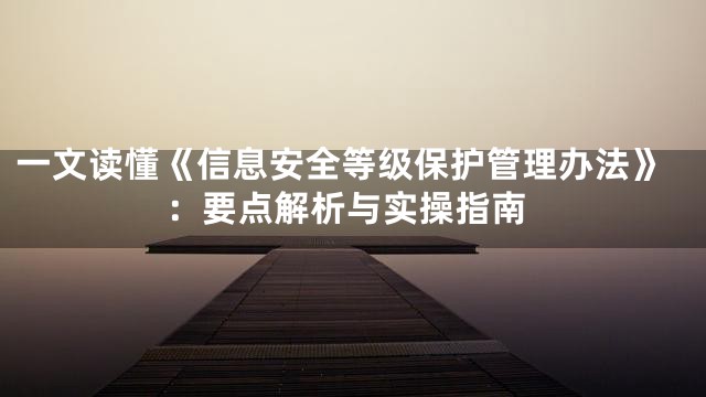 一文读懂《信息安全等级保护管理办法》：要点解析与实操指南