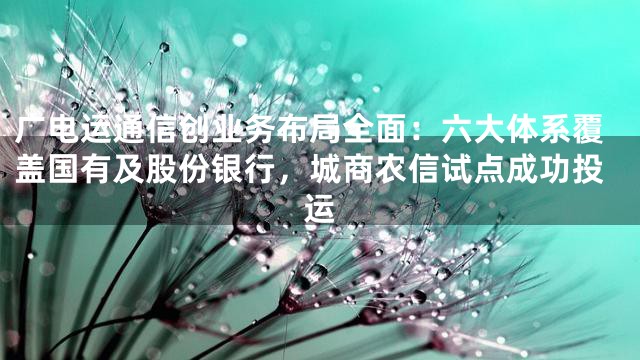 广电运通信创业务布局全面：六大体系覆盖国有及股份银行，城商农信试点成功投运