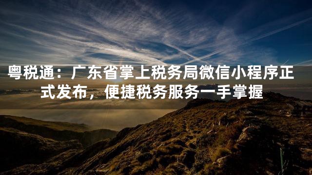 粤税通：广东省掌上税务局微信小程序正式发布，便捷税务服务一手掌握