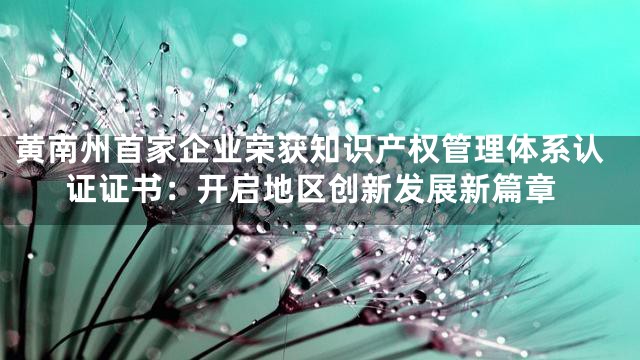 黄南州首家企业荣获知识产权管理体系认证证书：开启地区创新发展新篇章