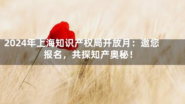 2024年上海知识产权局开放月：邀您报名，共探知产奥秘！