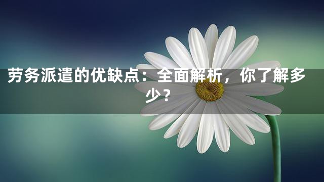 劳务派遣的优缺点：全面解析，你了解多少？
